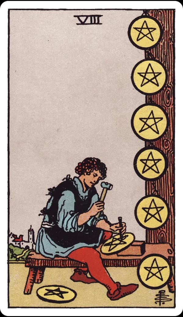 ไพ่ แปดแห่งเหรียญ (Eight of Pentacles)