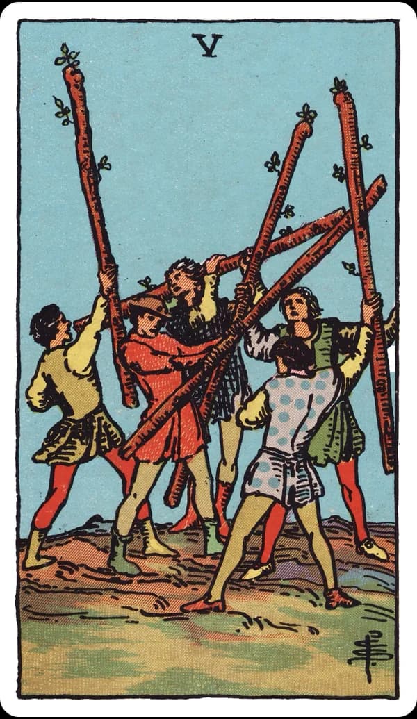ไพ่ ห้าแห่งไม้เท้า (Five of Wands)